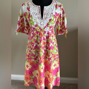 Lilly Pulitzer size 4 cotton dress with crocheted neckline embellishment.  GUC.